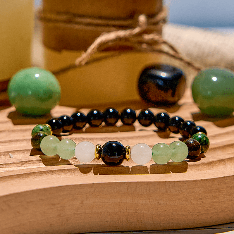 Olivenorma Natural Green Aventurine Obsidian Beaded Bracelet