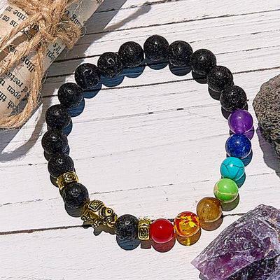 Olivenorma Lava Stone Chakra Elephant Pendant Beaded Bracelet