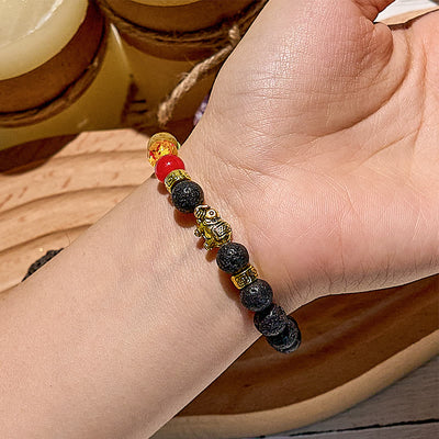 Olivenorma Lava Stone Chakra Elephant Pendant Beaded Bracelet