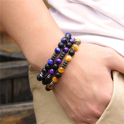 Olivenorma Natural Tiger Eye Hematite Beaded Bracelet