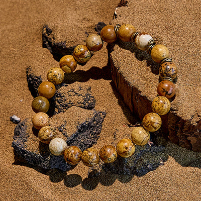 Olivenorma Natural Stone Beaded Gold Copper Wire Bracelet