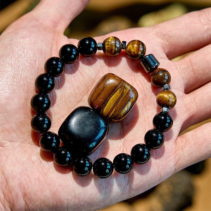 Olivenorma Hematite Tiger Eye Obsidian Beaded Bracelet