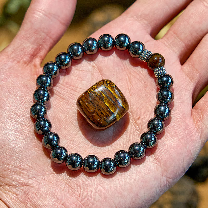 Olivenorma Natural Tiger Eye Black Beads Beaded Bracelet