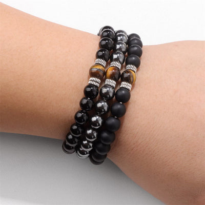 Olivenorma Natural Tiger Eye Black Beads Beaded Bracelet