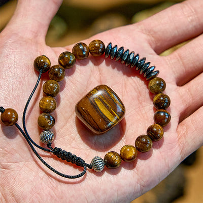 Olivenorma 8mm Tiger Eye Geometric Hematite Bead Bracelet