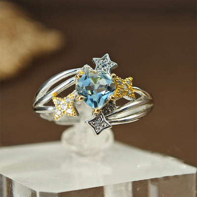 Olivenorma Natural Blue Topaz Heart Star Ring