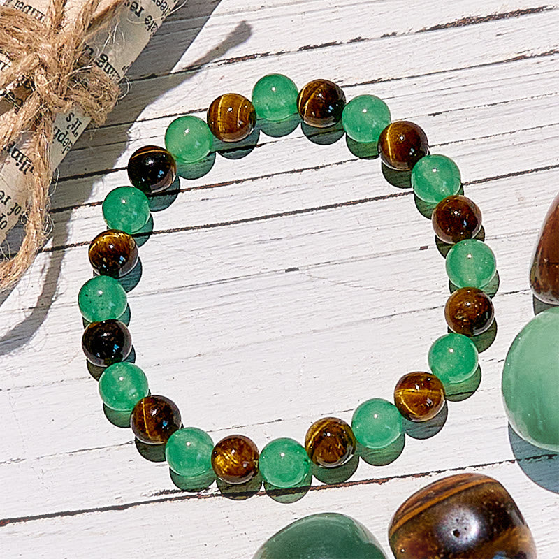 Olivenorma Natural Green Aventurine Tiger Eye Beaded Bracelet