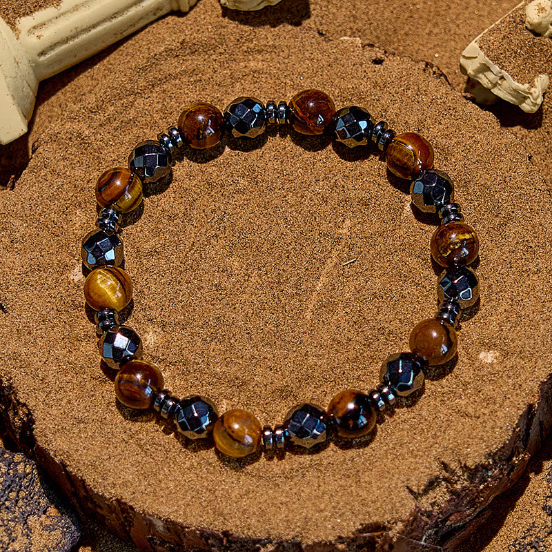 Olivenorma 2Pcs Tiger Eye Hematite Obsidian Beaded Bracelet