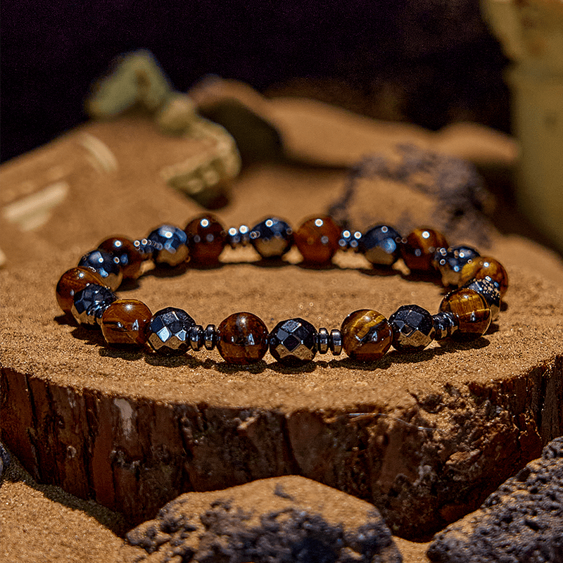 Olivenorma 2Pcs Tiger Eye Hematite Obsidian Beaded Bracelet