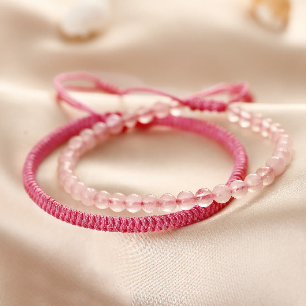 Olivenorma Natural Rose Quartz Beads Braided Bracelet