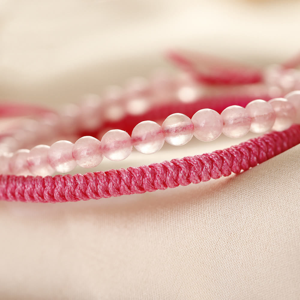 Olivenorma Natural Rose Quartz Beads Braided Bracelet