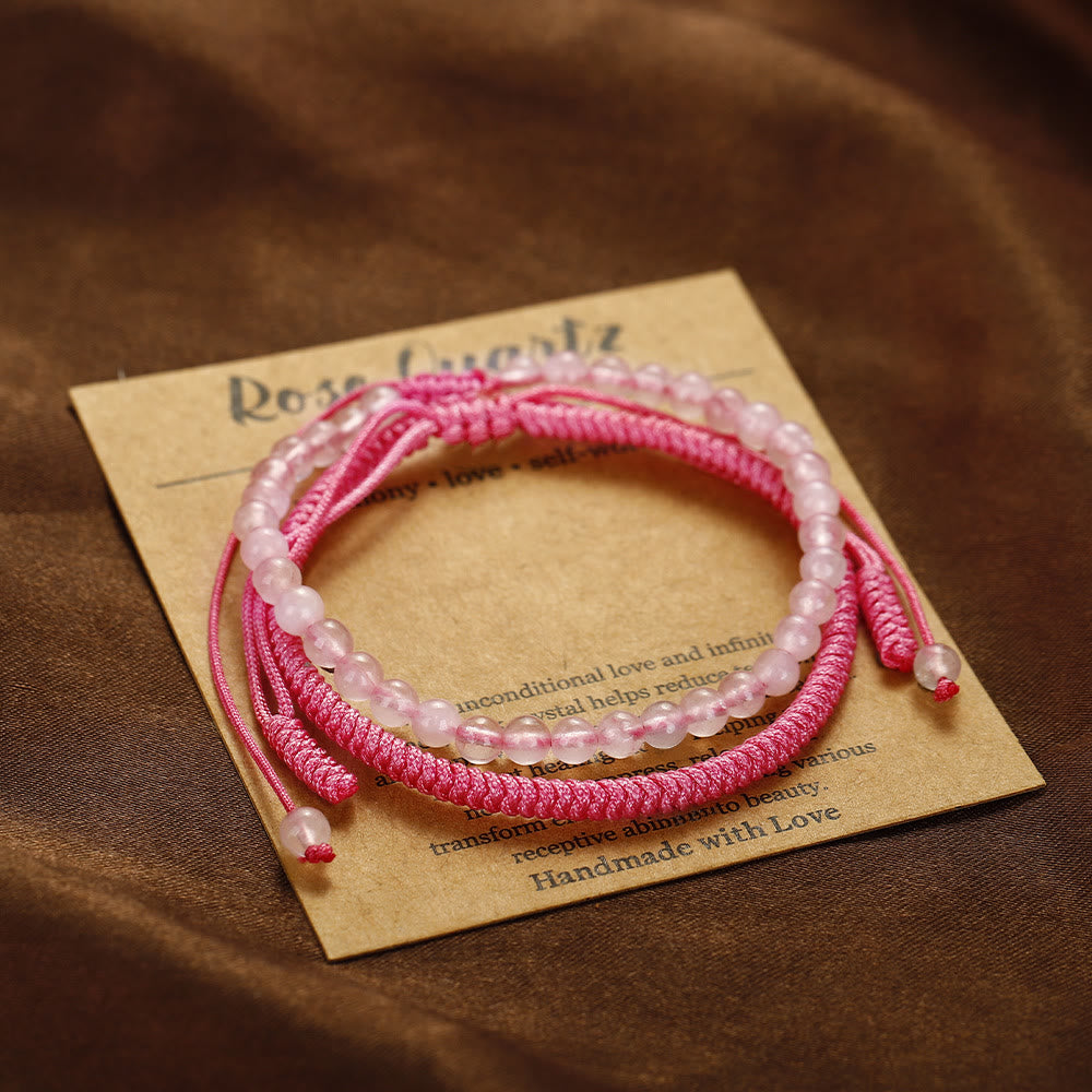 Olivenorma Natural Rose Quartz Beads Braided Bracelet