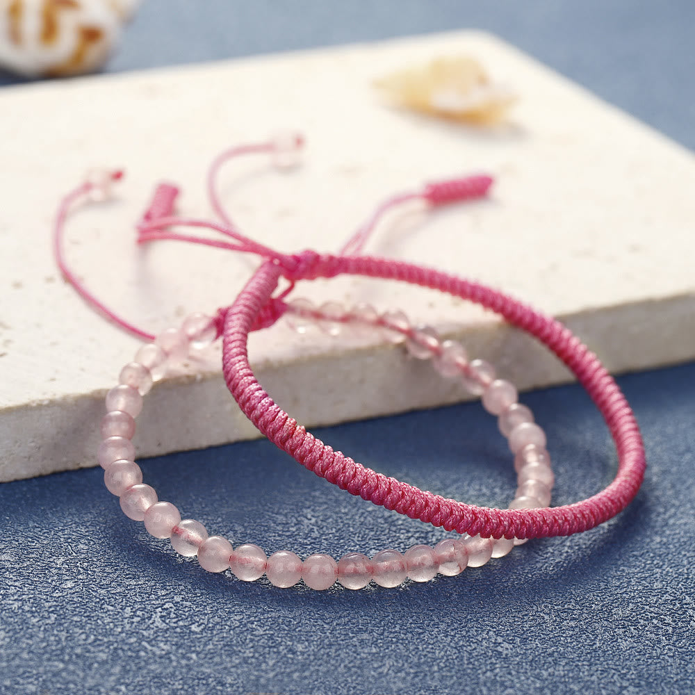 Olivenorma Natural Rose Quartz Beads Braided Bracelet