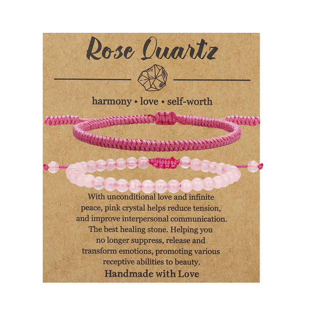 Olivenorma Natural Rose Quartz Beads Braided Bracelet