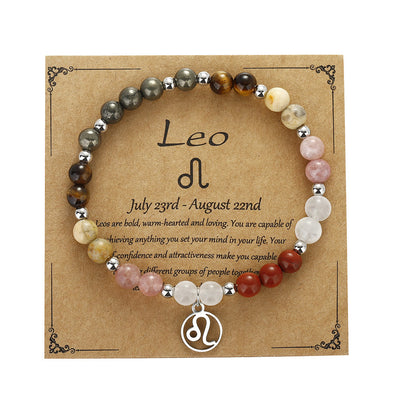 Olivenorma Natural Stone Beads Silver Zodiac Pandent Bracelet