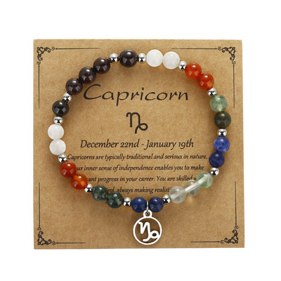 Olivenorma Natural Stone Beads Silver Zodiac Pandent Bracelet