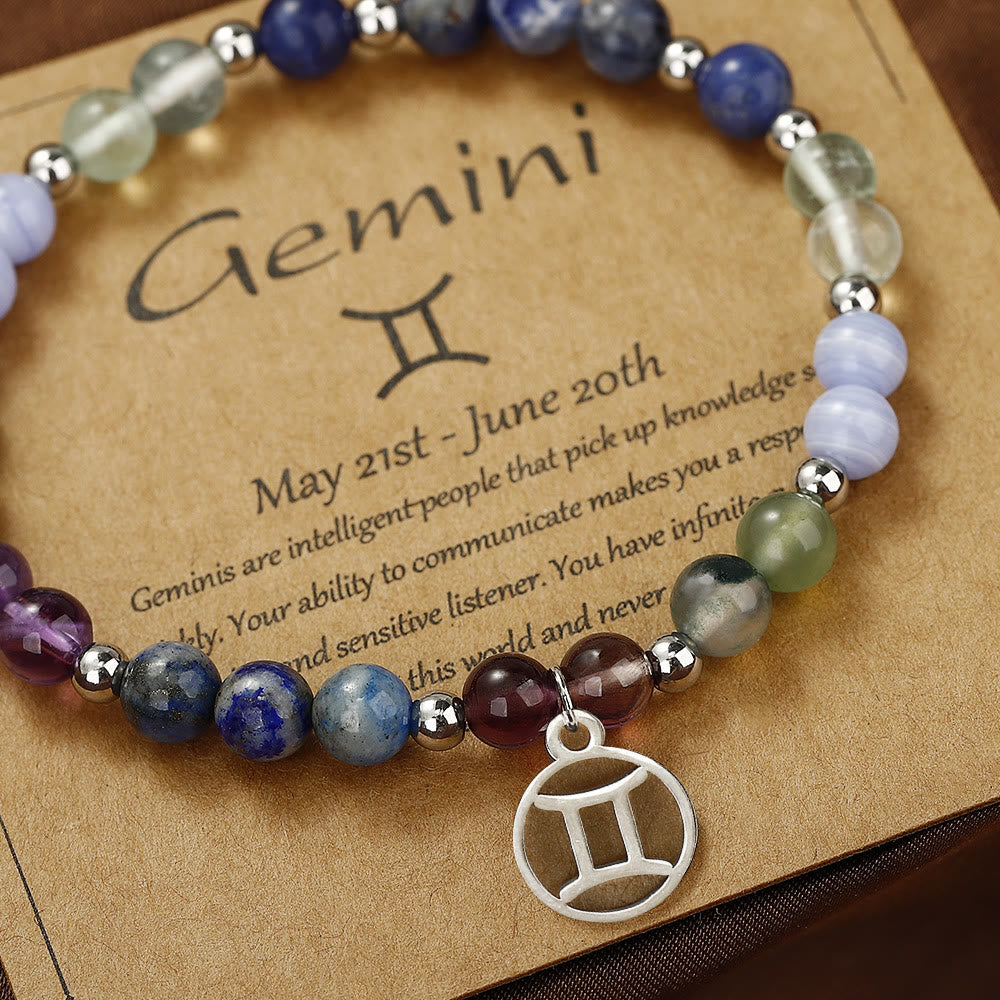 Olivenorma Natural Stone Beads Silver Zodiac Pandent Bracelet