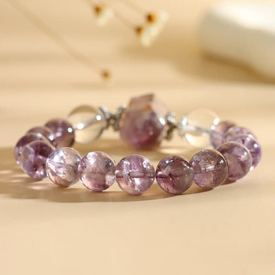 Olivenorma 12mm Natural Amethyst Clear Crystal Beads Bracelet