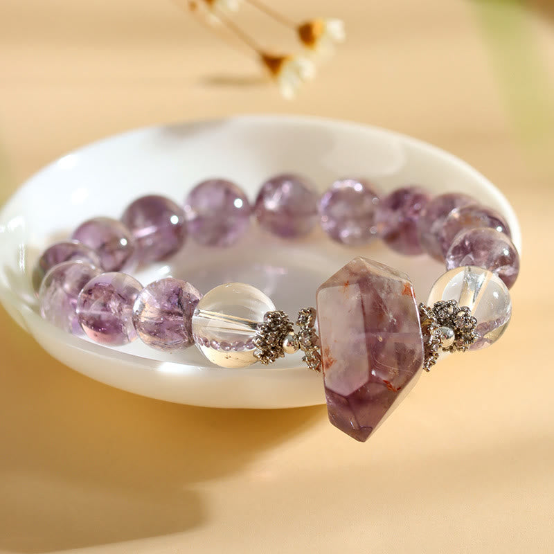 Olivenorma 12mm Natural Amethyst Clear Crystal Beads Bracelet