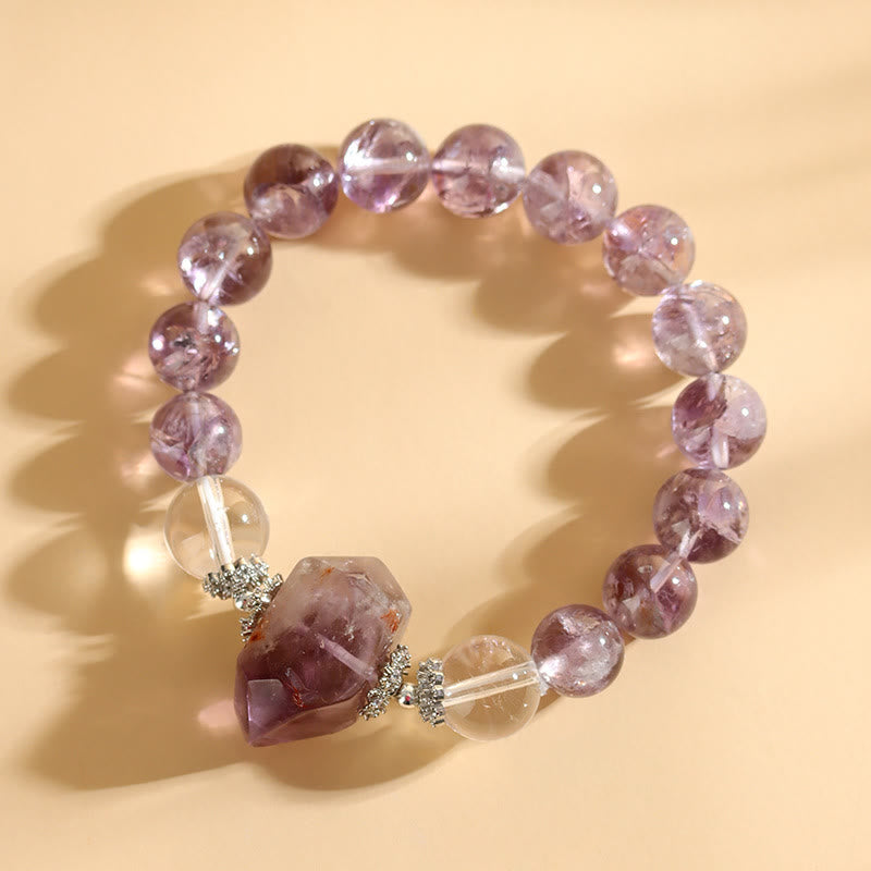 Olivenorma 12mm Natural Amethyst Clear Crystal Beads Bracelet