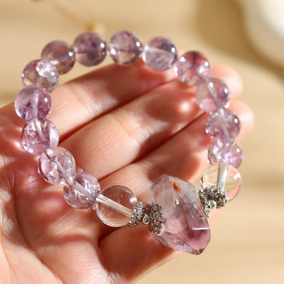 Olivenorma 12mm Natural Amethyst Clear Crystal Beads Bracelet