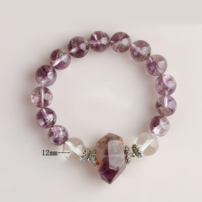 Olivenorma 12mm Natural Amethyst Clear Crystal Beads Bracelet