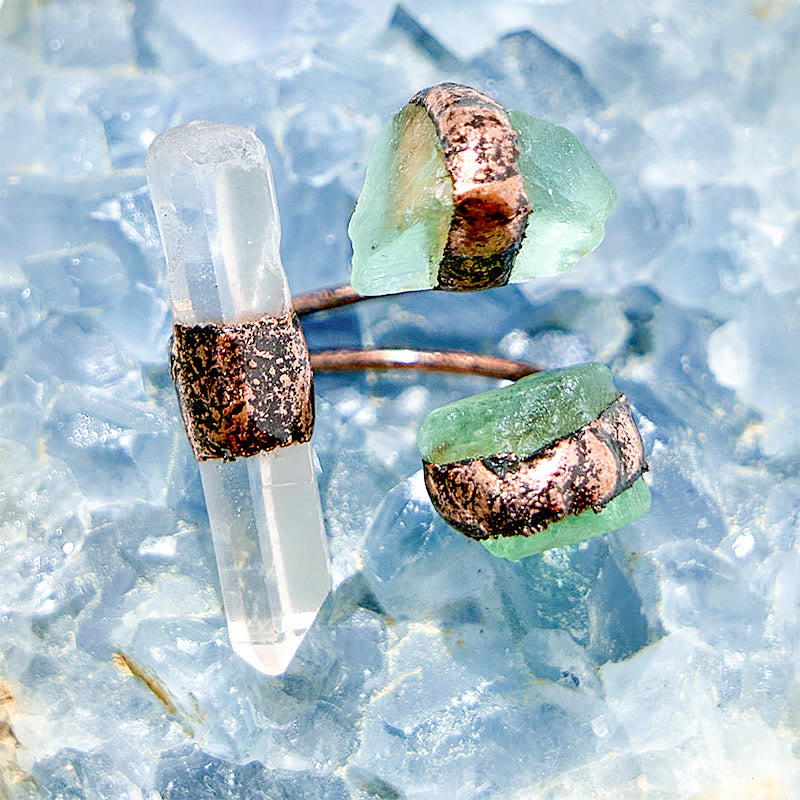 Olivenorma Clear Quartz Green Fluorite Adjustable Ring