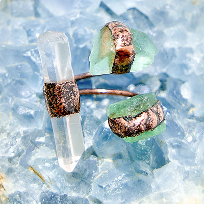 Olivenorma Clear Quartz Green Fluorite Adjustable Ring