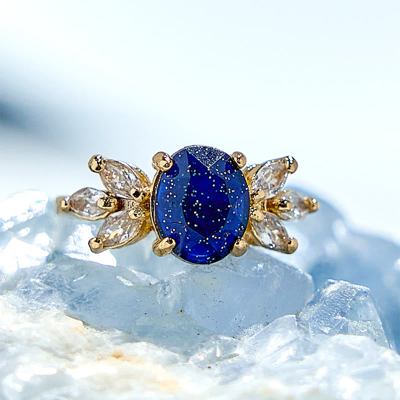 Olivenorma Oval Cut Blue Sandstone Zircon Leaf Ring