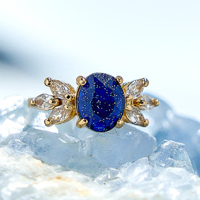 Olivenorma Oval Cut Blue Sandstone Zircon Leaf Ring