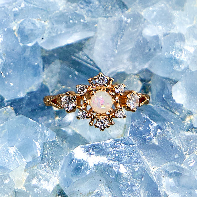 Olivenorma "Snowflake" Natural Opal White Zircon Ring