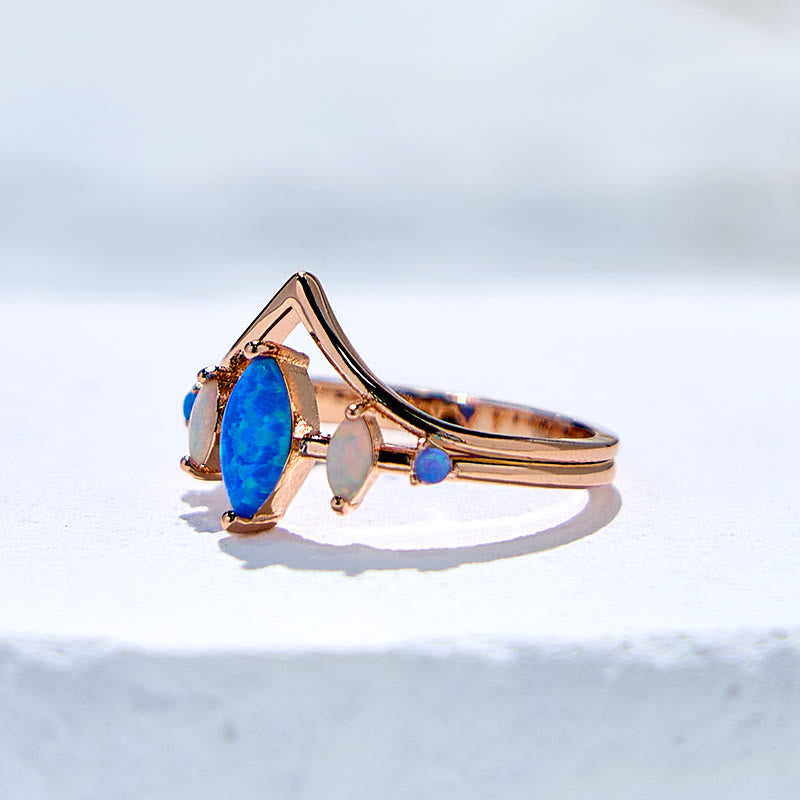 Olivenorma Natural Blue & White Opal Crown Ring