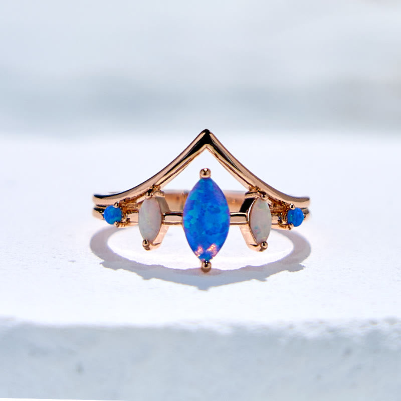 Olivenorma Natural Blue & White Opal Crown Ring