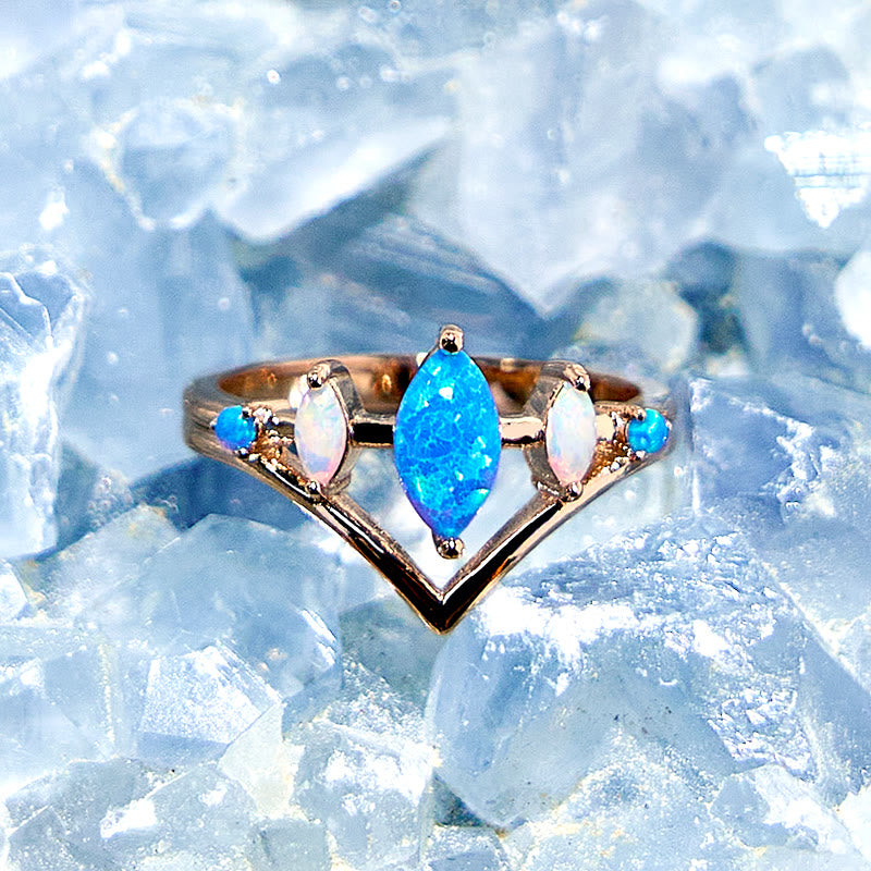 Olivenorma Natural Blue & White Opal Crown Ring