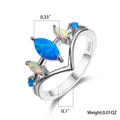 Olivenorma Natural Blue & White Opal Crown Ring