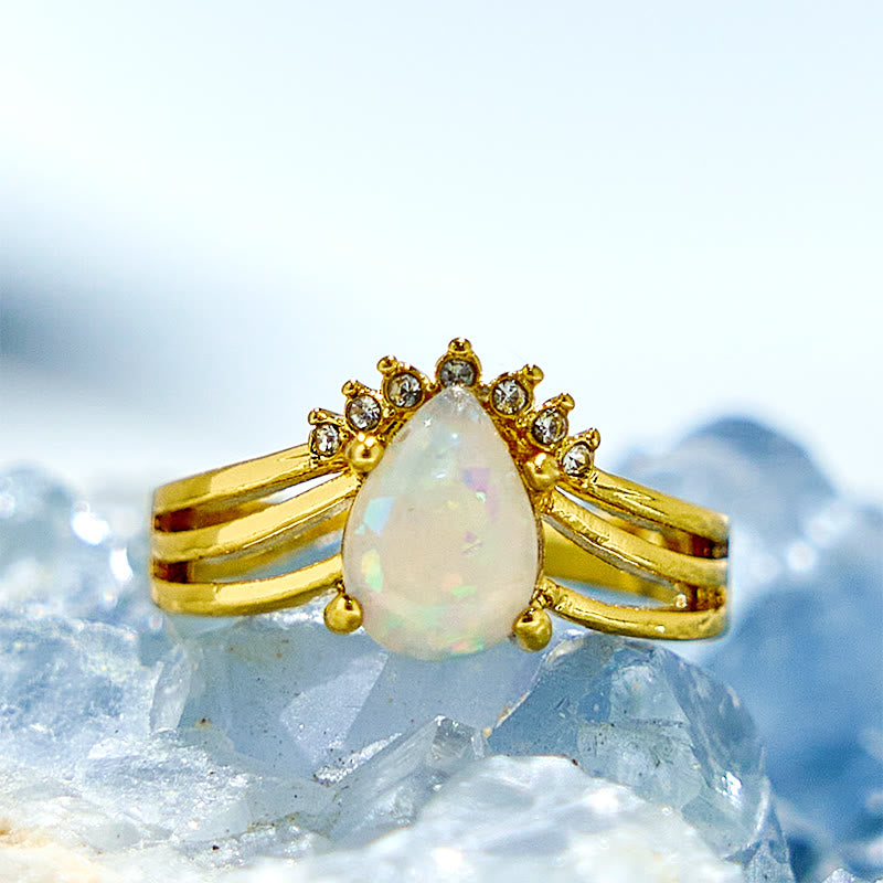 Olivenorma Natural Opal Inlaid Zircon Ring