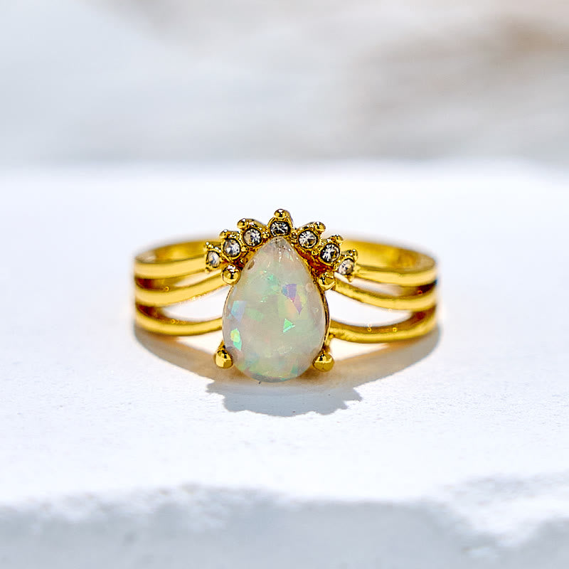 Olivenorma Natural Opal Inlaid Zircon Ring