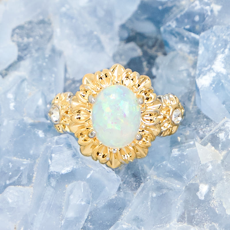 Olivenorma Oval Cut Opal Sunflower Shape Ring