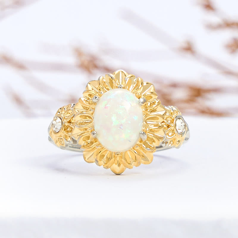 Olivenorma Oval Cut Opal Sunflower Shape Ring