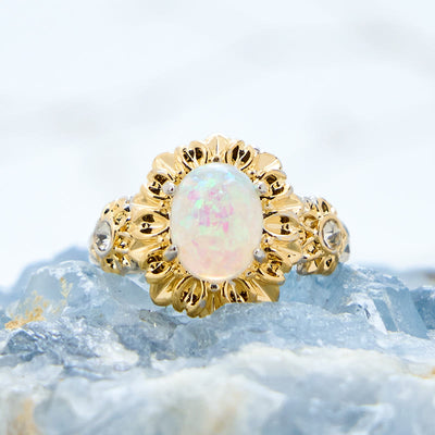 Olivenorma Oval Cut Opal Sunflower Shape Ring