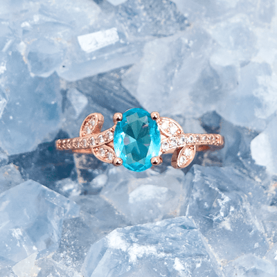 Olivenorma Oval Cut Blue Topaz Wrapped Leaf Ring