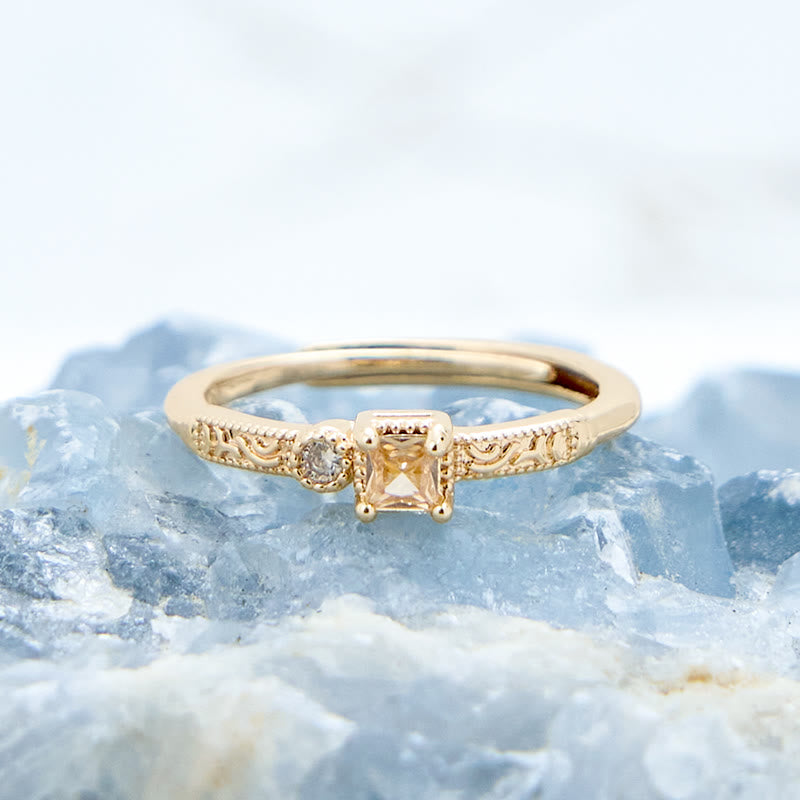 Olivenorma Simple Square Cut Citrine White Zircon Ring