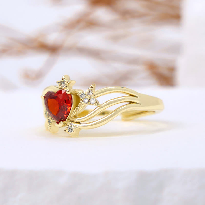 Olivenorma Heart Garnet Star White Zircon Shape Ring