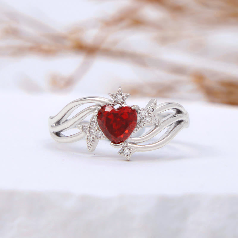 Olivenorma Heart Garnet Star White Zircon Shape Ring