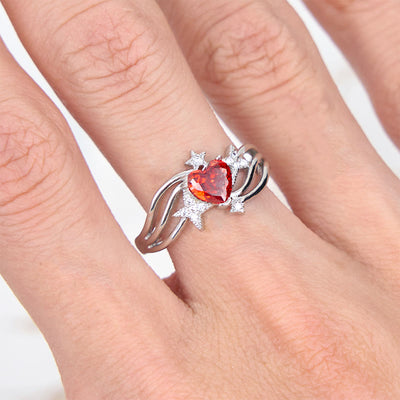 Olivenorma Heart Garnet Star White Zircon Shape Ring