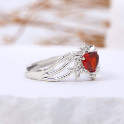 Olivenorma Heart Garnet Star White Zircon Shape Ring