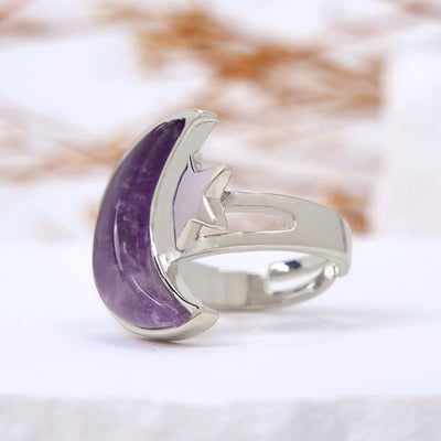 Olivenorma Natural Amethyst Moon Star Ring