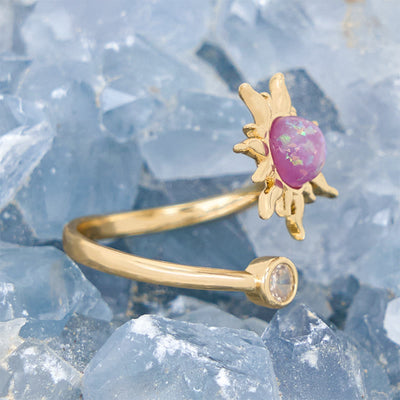 Olivenorma Pink Opal Cat's Eye Stone Sunburst Ring