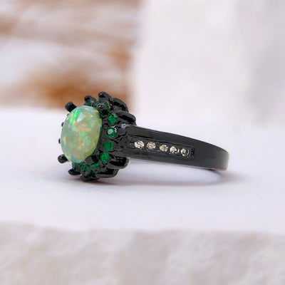 Olivenorma Oval Opal White Zircon Sunflower Ring