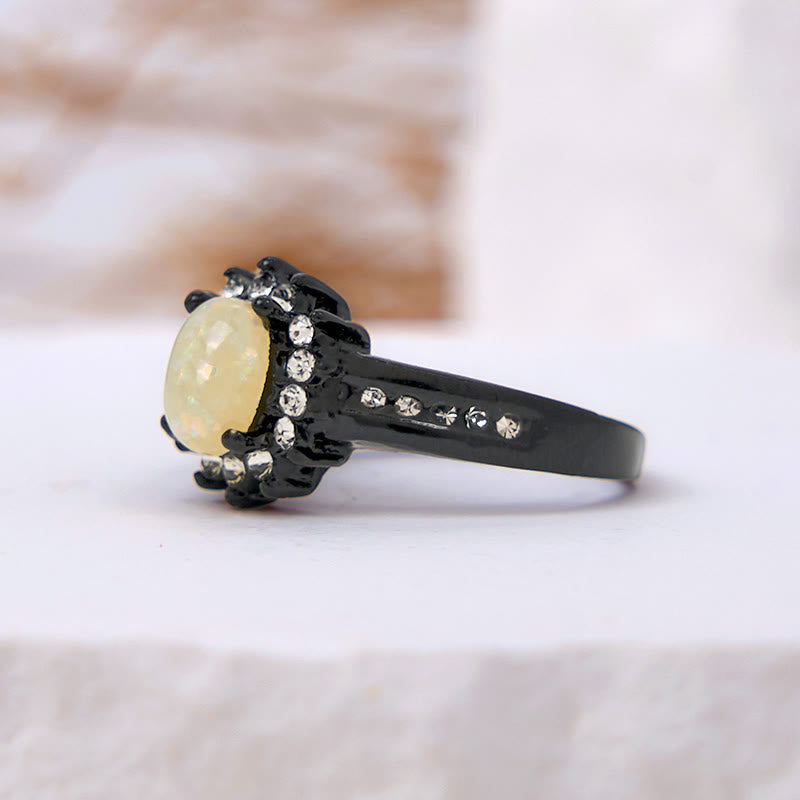 Olivenorma Oval Opal White Zircon Sunflower Ring